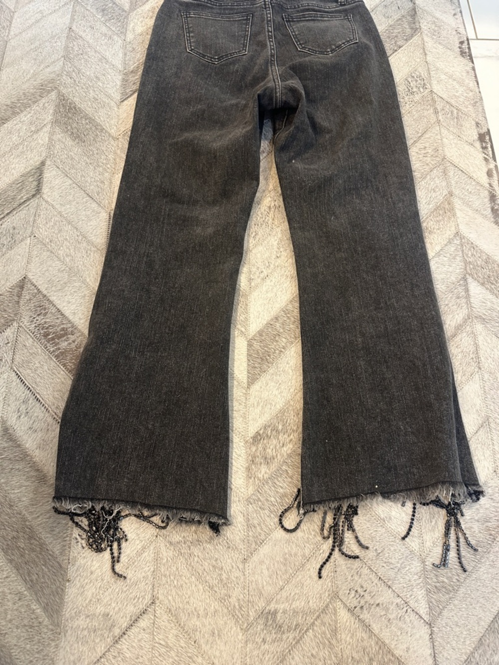 Frayed rhinestone fringe hem Women's High-Rise Jeans Medium - Picture 6 of 7